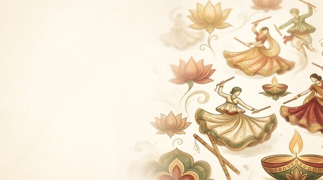 Festive Indian Cultural Background Featuring Traditional Dance and Floral Motifs