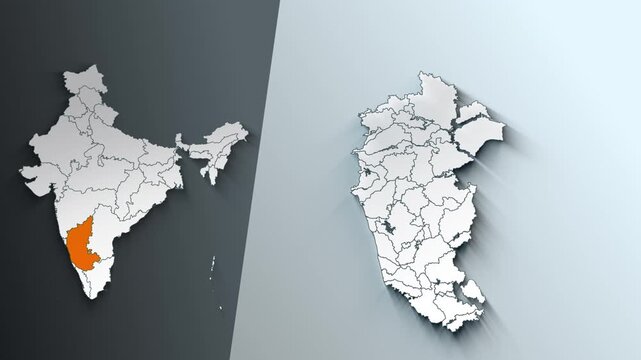 Animated Map of Karnataka State Highlighted Within India with States Borders