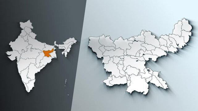 Animated Map of Jharkhand State Highlighted Within India with States Borders
