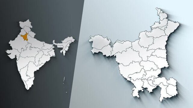 Animated Map of Haryana State Highlighted Within India with States Borders
