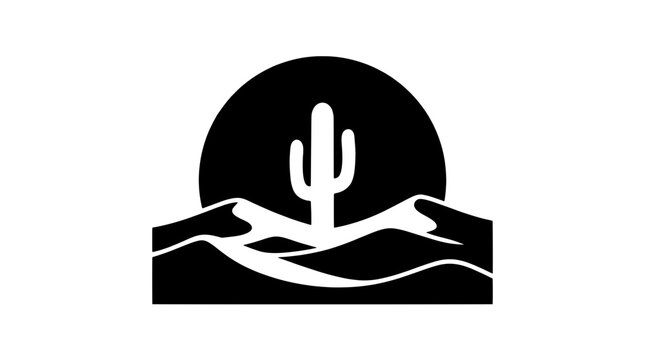 Minimalist desert landscape vector silhouette set. Iconic saguaro cactus, sandy dunes, and sun elements perfect for western branding, travel posters, apparel prints, stickers, and outdoor labels.