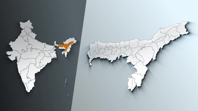 Animated Map of Assam State Highlighted Within India with States Borders