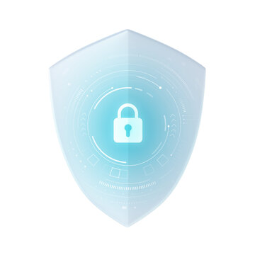 Digital cyber security 3d shield and padlock to protect secure safety defense lock isolated on transparent png background