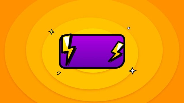 Purple rectangular box with lightning bolt symbols centered on a vibrant orange background for modern digital motion animation video content