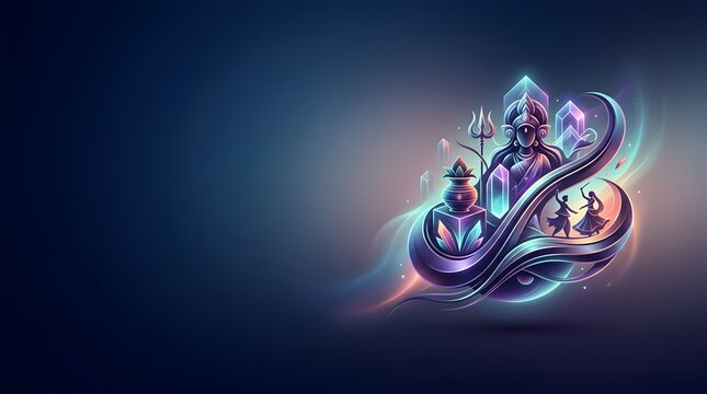 Glowing digital illustration representing indian religious festival with deity and dancers