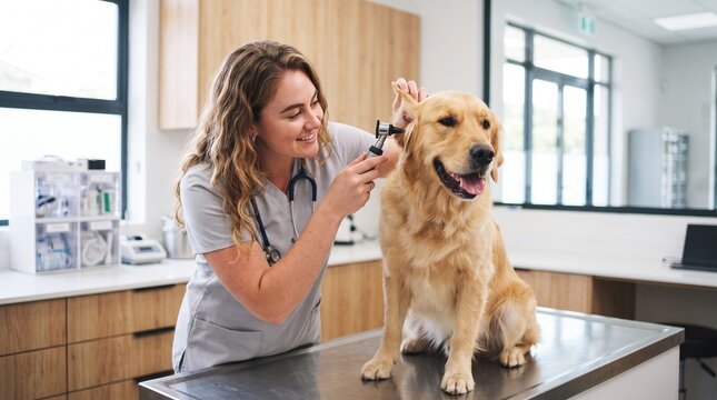 Veterinarian examining a dog in the clinic