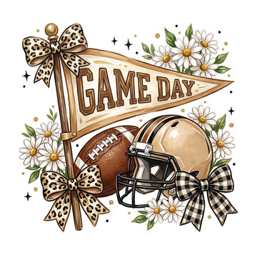 Preppy Leopard Game Day Football PNG