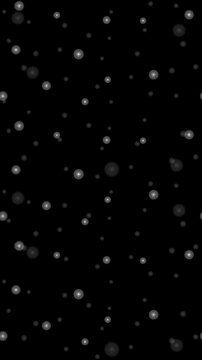 Falling snow on black background. 2d animation
