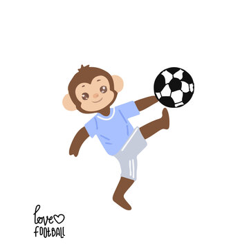 Cute Monkey Mascot with Soccer Ball
