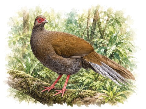 Critically Endangered Edwards's Pheasant Female (Lophura edwardsi) &ndash; Rare Vietnamese Bird Watercolor Illustration