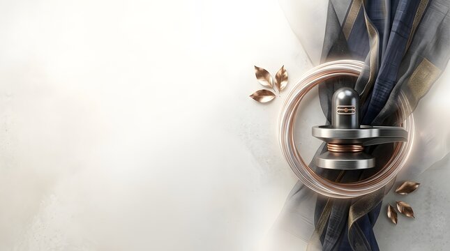 Maha Shivaratri spiritual background with metallic lingam and silk fabric