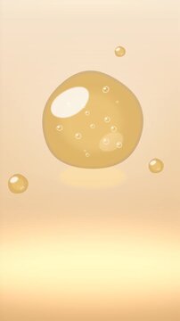 Golden floating bubbles on pastel background. 2d animation