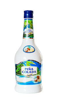 Alanya, Turkey &ndash; april 12, 2025: bottle of Pina Colada drink, isolated on white with clipping path