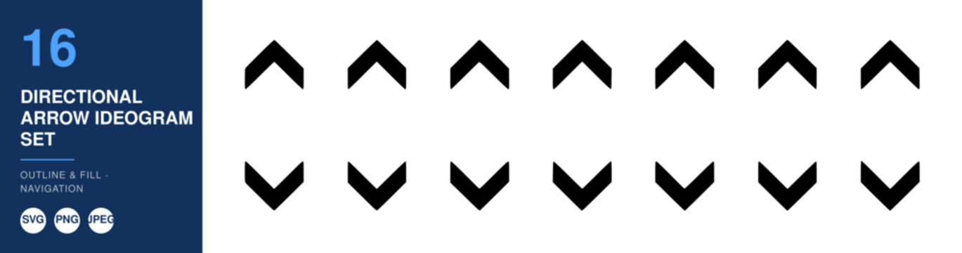 Directional Arrow Ideogram Set, Navigation Icons and Symbols. Outline and Fill Design