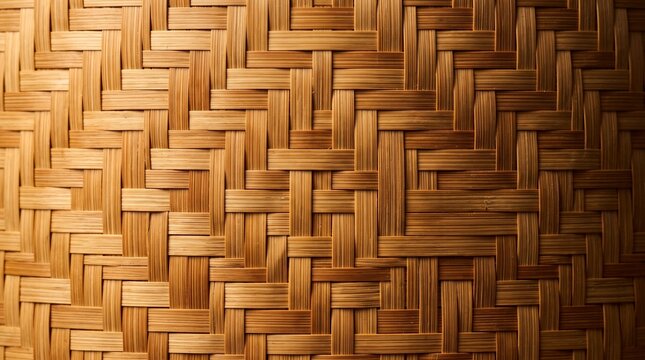 Intricate woven bamboo texture with warm brown hues and subtle shadows creating a detailed backdrop