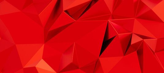 Fototapeta premium A striking abstract geometric pattern in vibrant red, showcasing sharp angles and deep shadows.