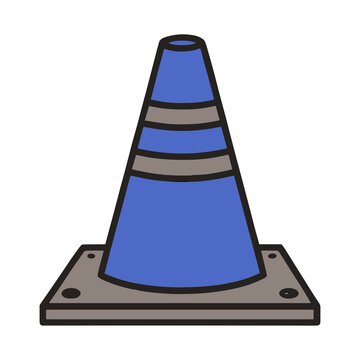 Blue traffic cone with gray stripes