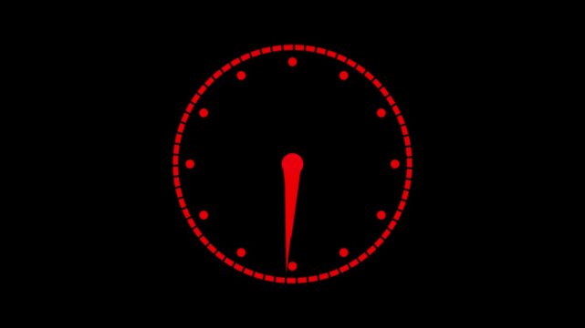 Smooth Clockwise Analog Clock Animation with Red Glowing Hands