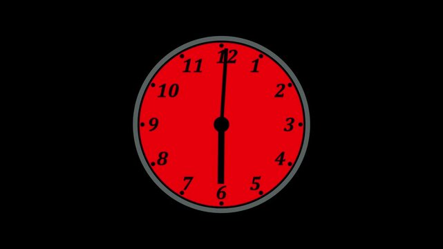 Counterclockwise Analog Clock Animation with Red Face and Black Moving Hands