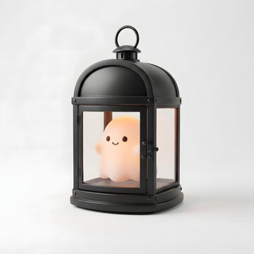 Whimsical Cat Shaped Night Light Illuminating Inside a Vintage Styled Dark Metal Lantern for Cozy Ambiance