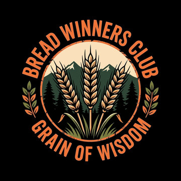 Bread Winners Club Grain of Wisdom vintage emblem logo design.