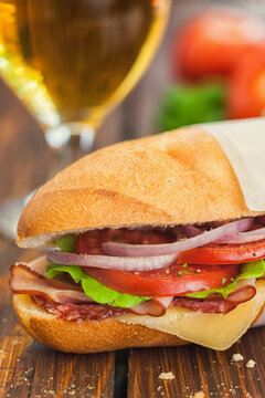 Ham and cheese sandwich with fresh veggies