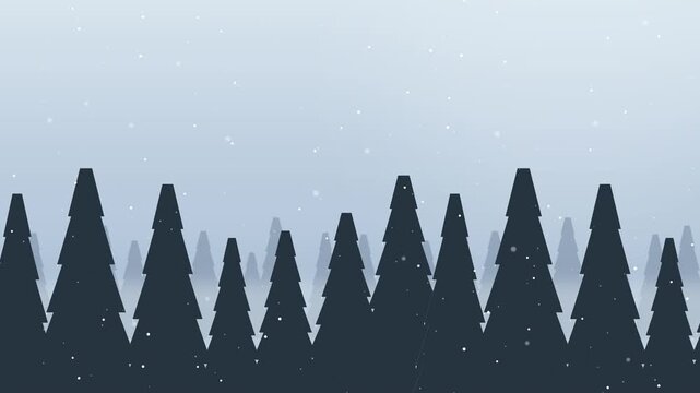 Winter forest with snow falling. 2d animation