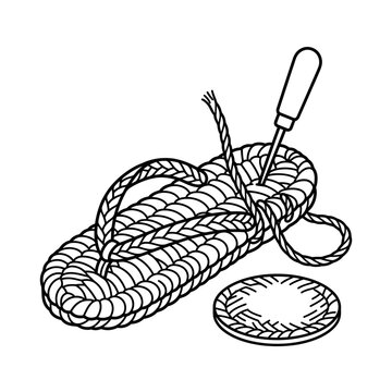 Traditional Handmade Woven Rope Sandal Crafting Process Illustration