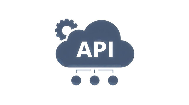 API cloud computing icon with gear symbol for software development and data integration