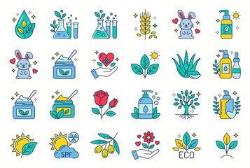 Naklejka premium Organic Skincare and Natural Beauty Icon Set for Eco Friendly Cosmetic Branding