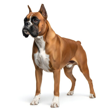 Boxer dog standing isolated white background