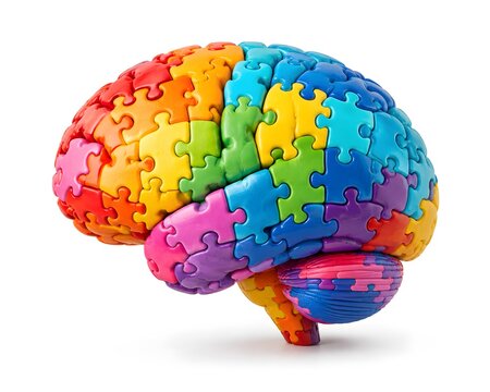 A brain made of colorful puzzle pieces represents the idea of learning and problem-solving. It shows how different skills come together in a creative way