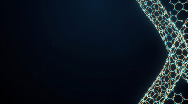 Minimalist Futuristic Nanotechnology Background with Glowing Carbon Nanotube Wireframe and Wide Copy Space