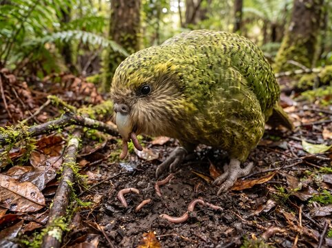 Kakapo bird. the kakapo is critically endangered, with only a small managed population remaining.