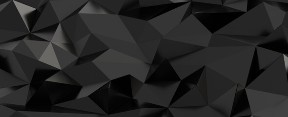 Fototapeta premium Dark abstract low poly background with geometric triangular shapes and subtle shadows.
