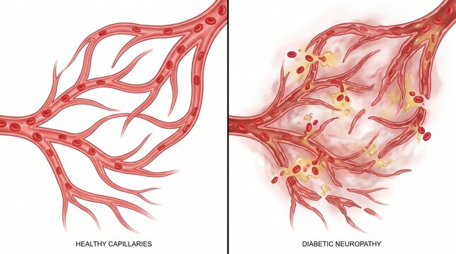Comparison of Healthy Capillaries and Diabetic Neuropathy Blood Vessels