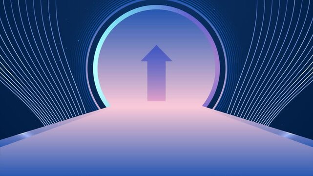 Abstract Futuristic Upward Arrow Tunnel Background with Neon Gradient and Dynamic Perspective