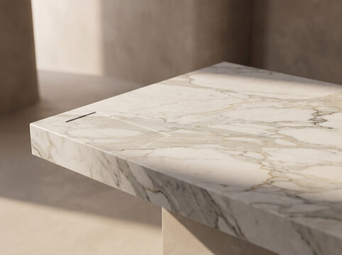 Modern luxury kitchen island countertop made of white marble with integrated hidden power socket outlet transparent background