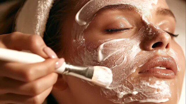 Professional cosmetologist in blue gloves performing a botox, mesotherapy, dermastamp, laser hair removal, facial cleansing, and anti-age procedure on a female client in a modern aesthetic clinic.