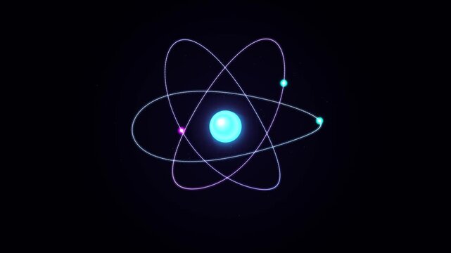 Glowing Neon Atom Model and Orbiting Electrons Physics Motion Loop