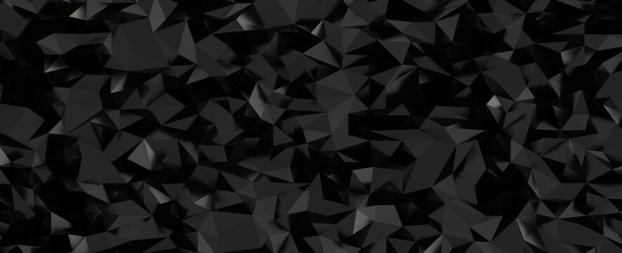 Dark abstract background featuring a faceted geometric low poly design.