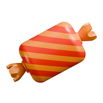 3D Orange and Red Striped Halloween Candy Illustration