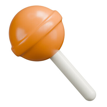3D Orange Lollipop Candy on White Stick