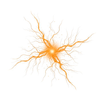Bright orange energy burst with intricate branching lightning tendrils radiating from a central glowing core.