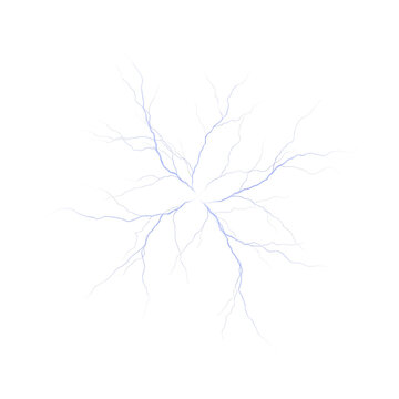 Subtle ethereal lightning cracks emanating from a central point, delicate electrical discharge isolated on transparent.
