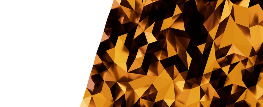 Abstract golden geometric low poly pattern with black copy space, ideal for modern backgrounds.
