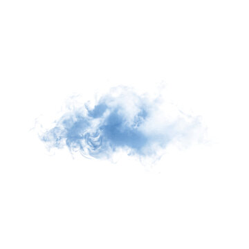 Soft blue smoke cloud effect with ethereal movement and translucent quality, isolated on a transparent background.
