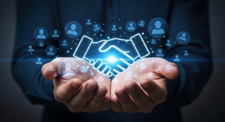 Fototapeta premium Digital Handshake - Fostering Collaboration and Partnership in the Digital Age.