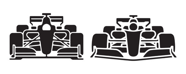 Fototapeta premium Front view formula one car black silhouette icon set, racing competition symbol vector.