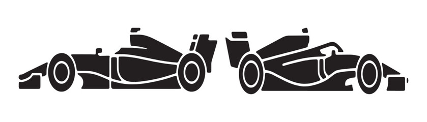 Fototapeta premium Formula one car side profile vector set with black silhouetted racing car shapes for sports design.